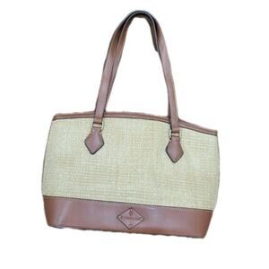 St. Johns Bay Woven Jute Straw Shoulder Bag Faux Leather‎ - NEW